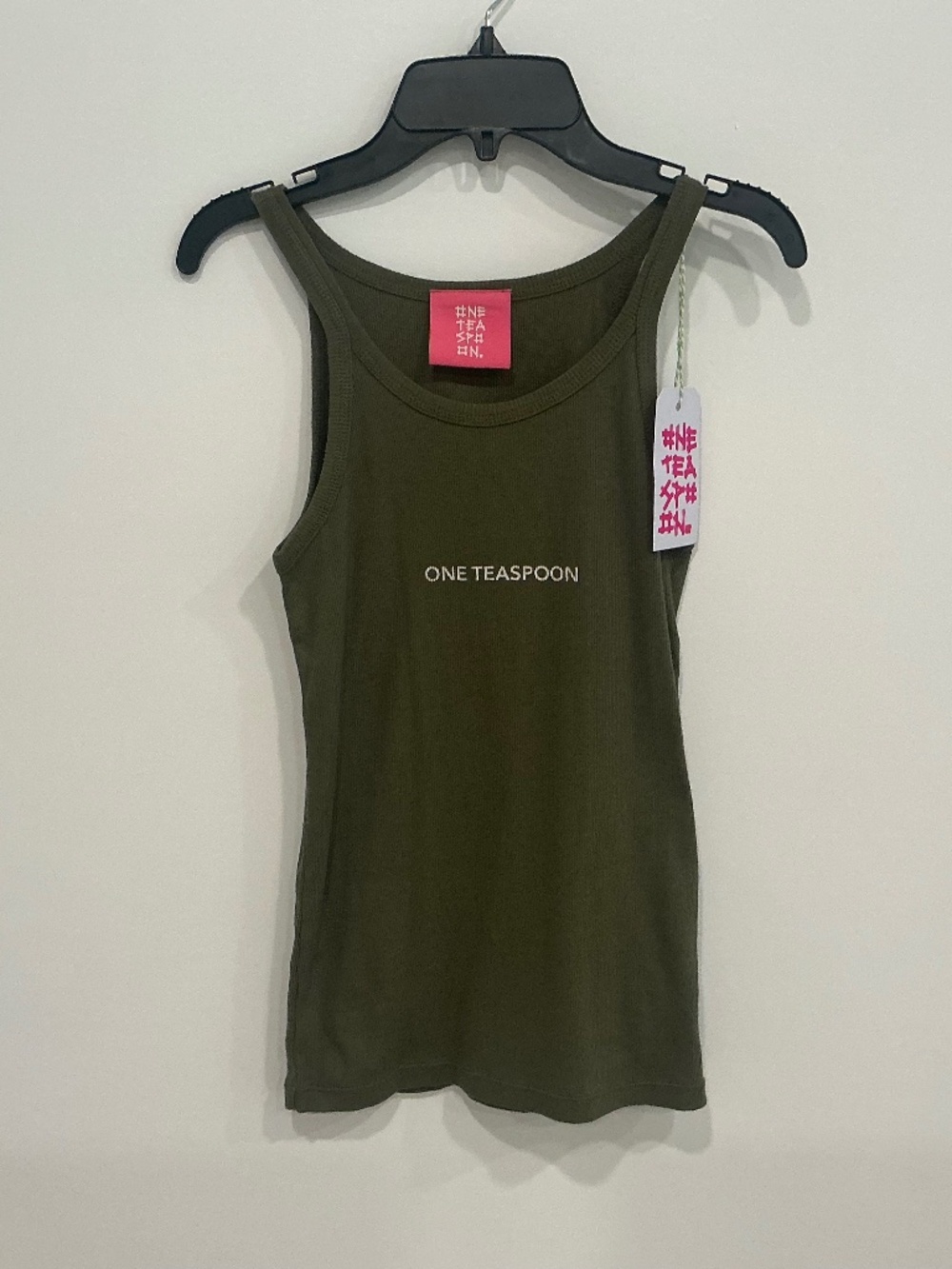 NWT! One Teaspoon Burnt Olive Logo Singlet Ribbed Tank Top Cotton Size S